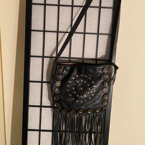 Hype, Black Leather, Crossbody Bag with fringes